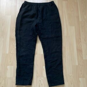 Escandar black linen elastic waist pull on pants, size 2XL